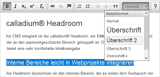 Texteingabe Headroom-Editor